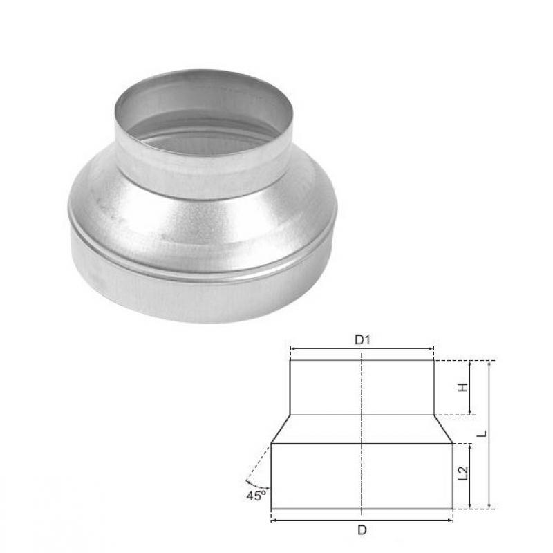 Reduzierstück Metall 200 mm auf 150 mm